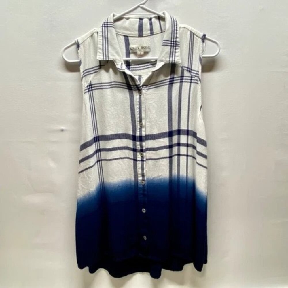 Knox Rose‎ Career Blouse Women's Small Blue White Ombré Sleeveless Button Down